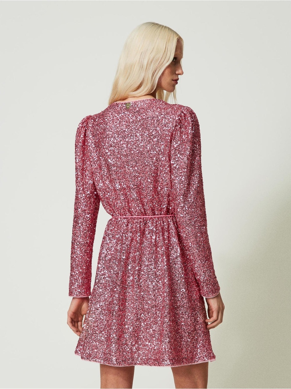 Twinset Milano 🌸Pink Sequin Long Sleeve Mini Dress - Picture 3 of 11